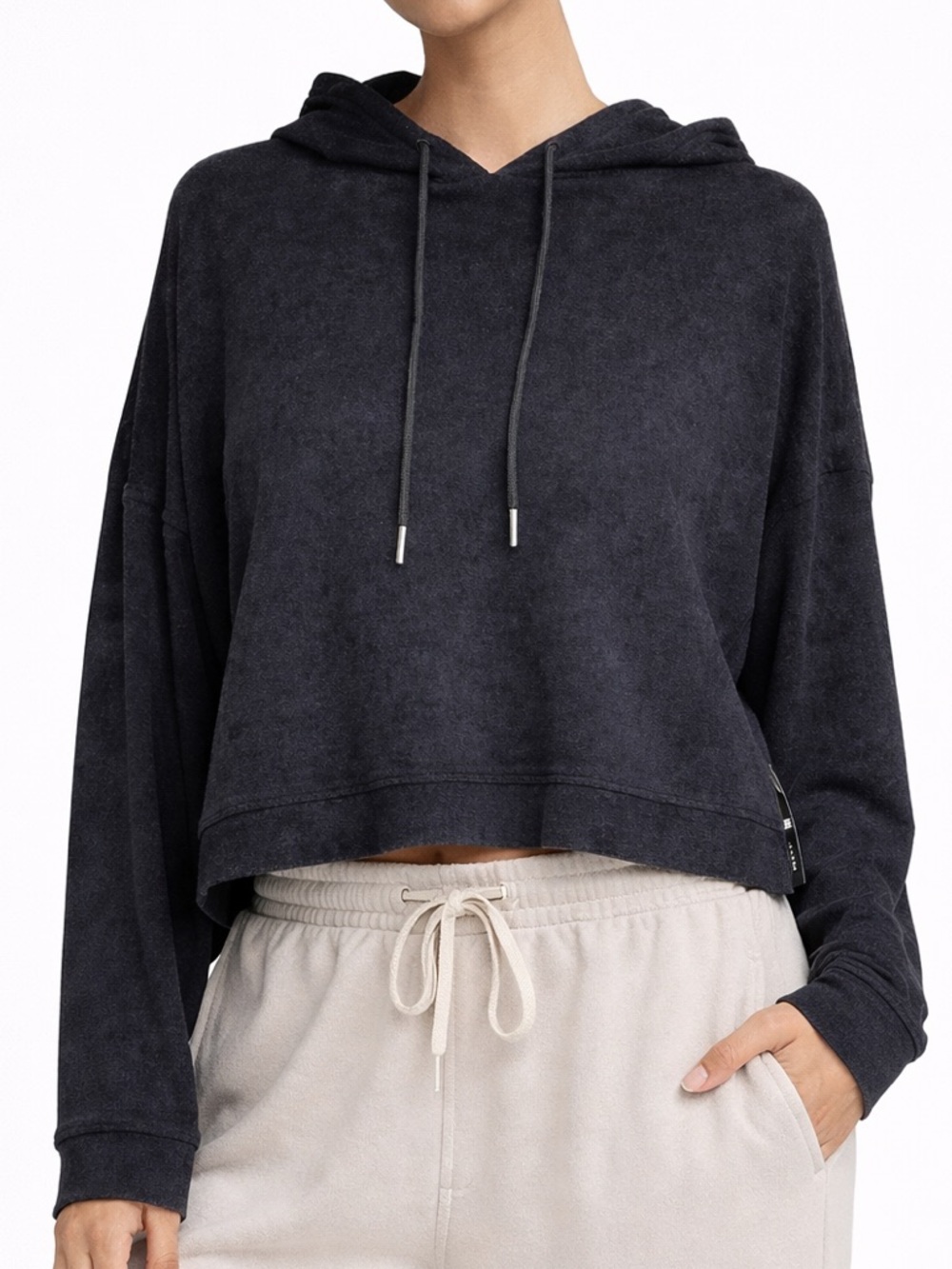WAYF ‘98 Black Cropped Hoodie Pullover Oversized Soft XL NWT